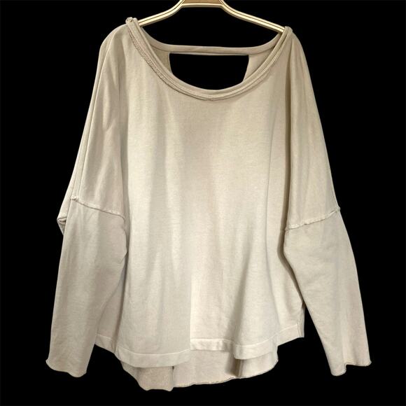 Wiya Italy Oversized Terry Knit Sweater Women Size 10 Beige Boho Slouchy Cutout - Picture 1 of 9